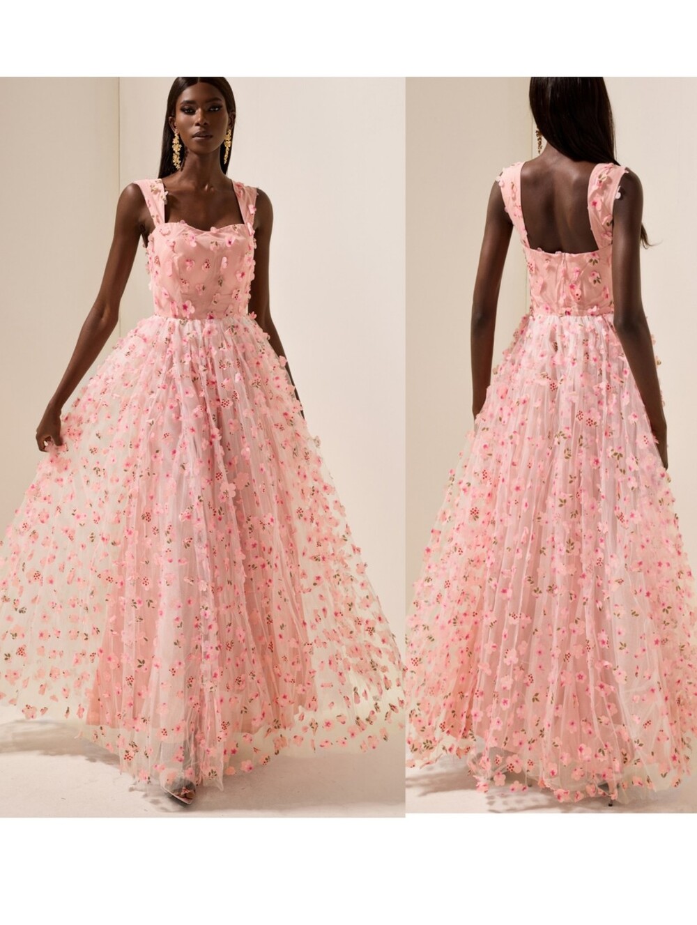 Miss Ord Eulalie 3D Flower Mesh Maxi Dress in Pink 2xl